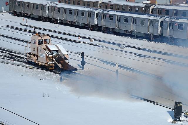 A Hurricane Jet Snow Blower clears a track in the Coney Island Yard.
